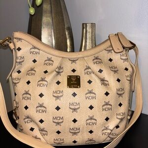 MCM Beige and black Logo Shoulder Bag